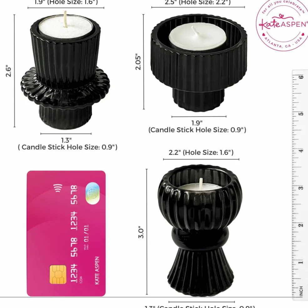 Kate Aspen® Assorted Vintage Ribbed Black Glass Candlestick Candle Holder Set