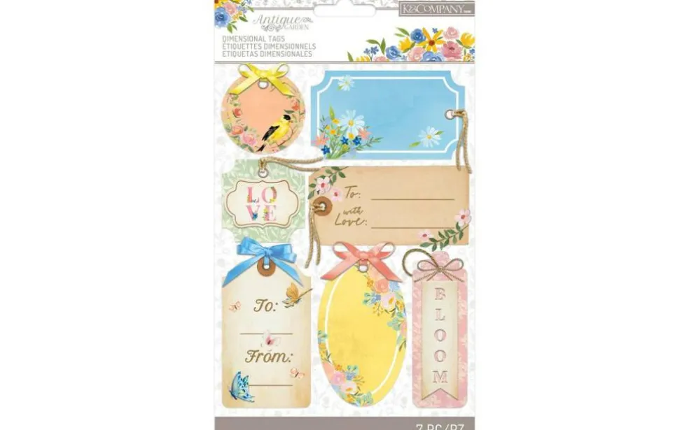 K&Co Antique Garden Tags Ribbon Accents