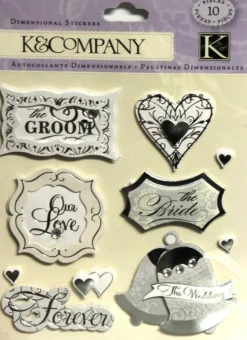K & Company Silver Wedding Sentiments Dimensional Stickers