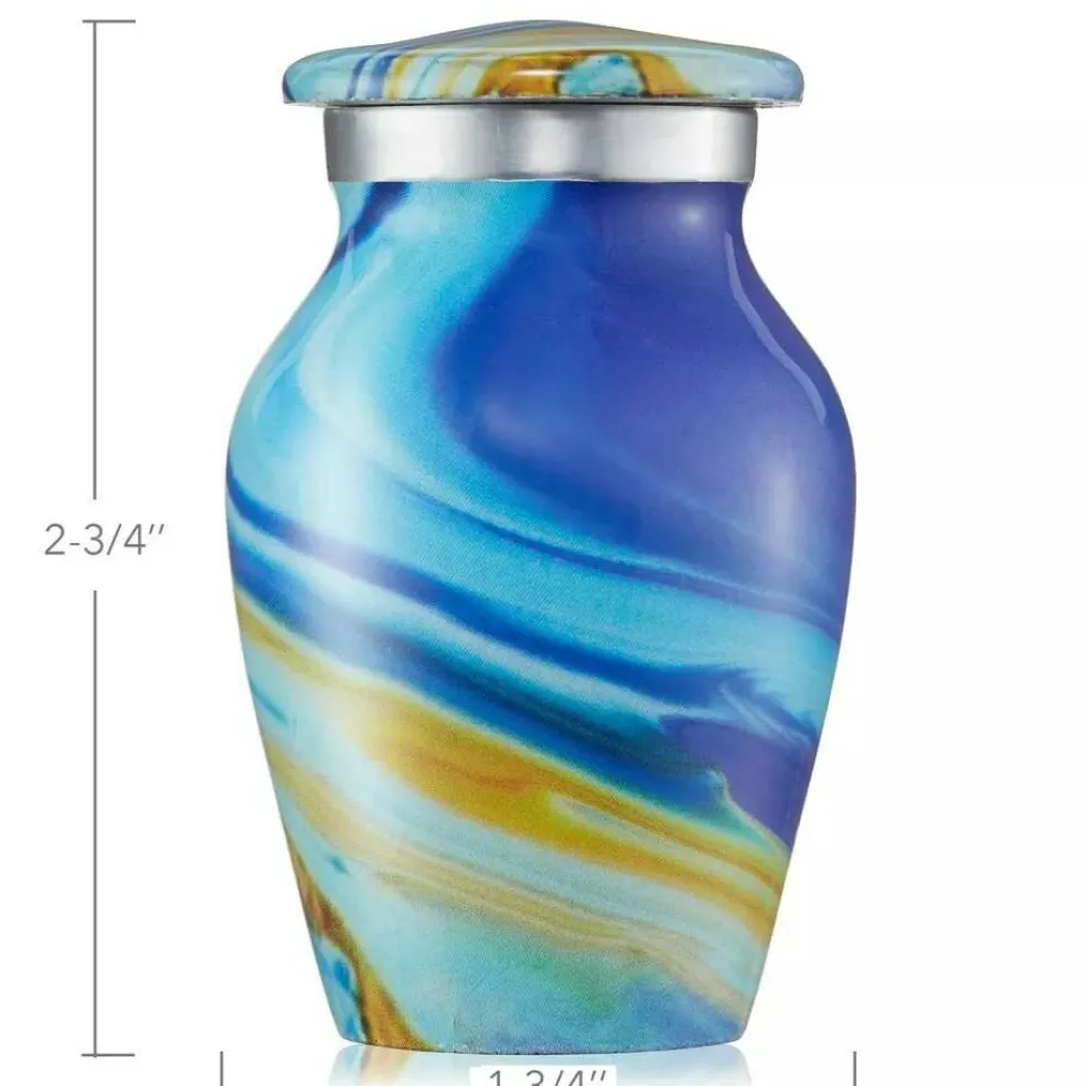 Keepsake Set of 4 Cremation Urns for Human Ashes, Blue Swirl with Velvet Case