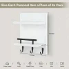 Key Holder Wall Mount, Mail Shelf Decor with 3 Key Hooks, Versatile Wood Wall Organizer for Entryway Hallway (8.2” x 10.6”x 3.6”) (White)