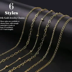 14K Gold Necklace & Bracelet Chains for Jewelry Making – 6 Rolls, 20 Feet Total, Includes Jump Rings & Lobster Clasps for DIY Jewelry Crafts