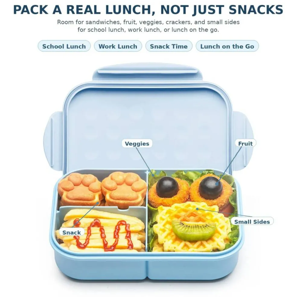 Kids Bento Lunch Box, 1150ml 3 Compartments, Blue