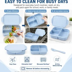 Kids Bento Lunch Box, 1150ml 3 Compartments, Blue