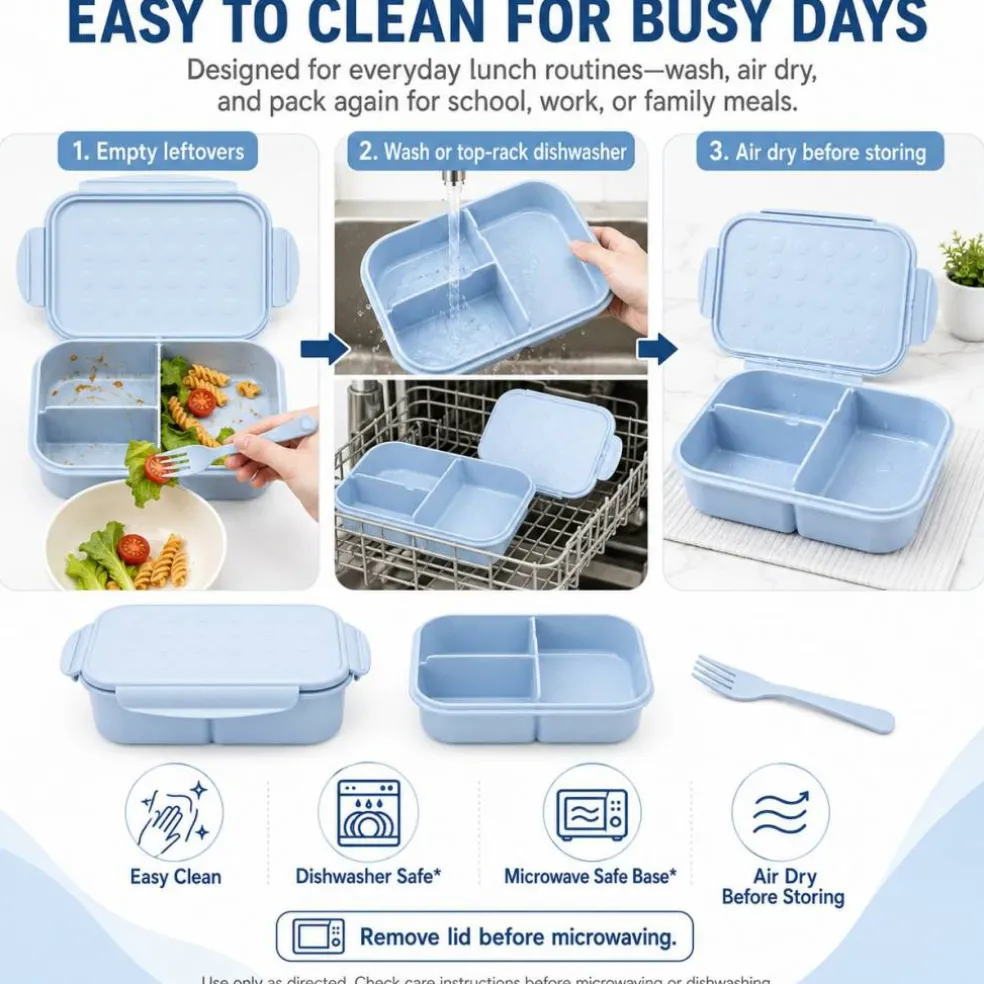 Kids Bento Lunch Box, 1150ml 3 Compartments, Blue