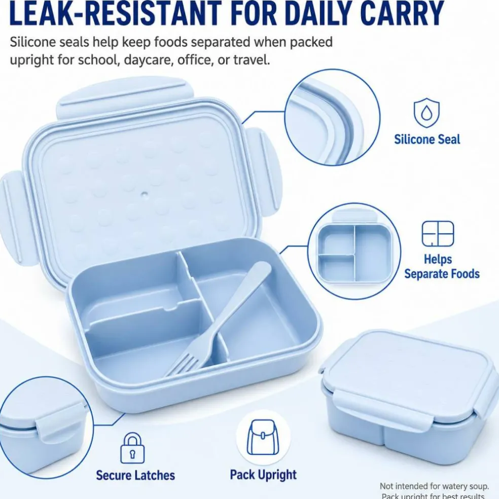 Kids Bento Lunch Box, 1150ml 3 Compartments, Blue