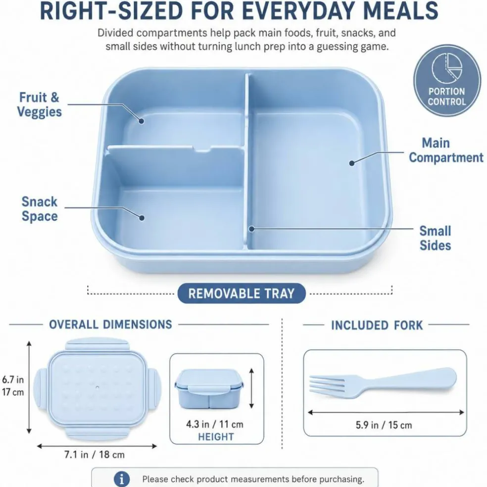 Kids Bento Lunch Box, 1150ml 3 Compartments, Blue