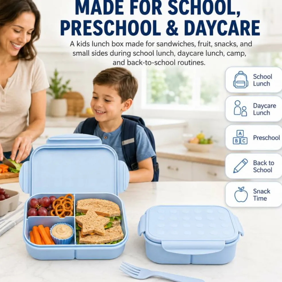 Kids Bento Lunch Box, 1150ml 3 Compartments, Blue
