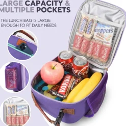 Kids Lunch Box Lunch bag for Girls, Boys, Teens Insulated Soft Mini Cooler with Bottle Holder, Lightweight Reusable Easy-Clean Back to School-Purple