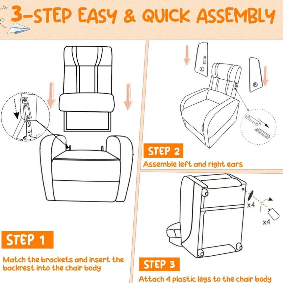 Kids Recliner Chair with Side Pockets and Footrest