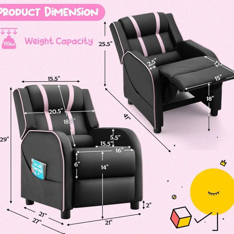 Kids Recliner Chair with Side Pockets and Footrest