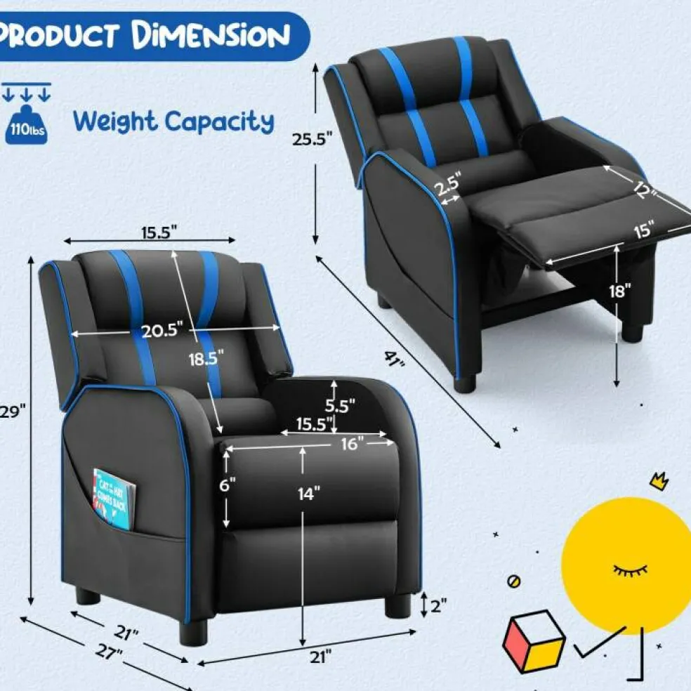 Kids Recliner Chair with Side Pockets and Footrest