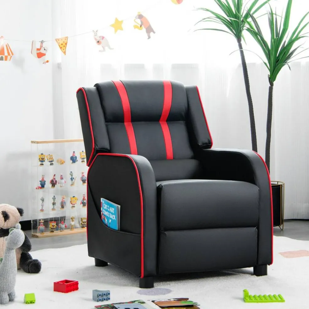 Kids Recliner Chair with Side Pockets and Footrest