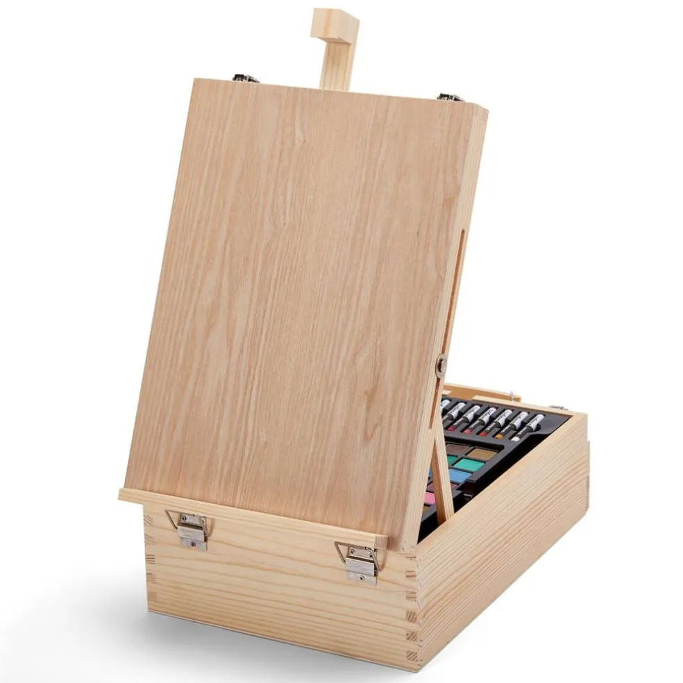KINGART® Mixed Media Art Set, Table-Top Sketchbox Easel, 105 Pcs.