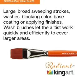 KINGART® Radiant™ 6550 Wash Series Premium Golden Synthetic Brushes for Acrylic, Oil and Watercolor, Set of 3