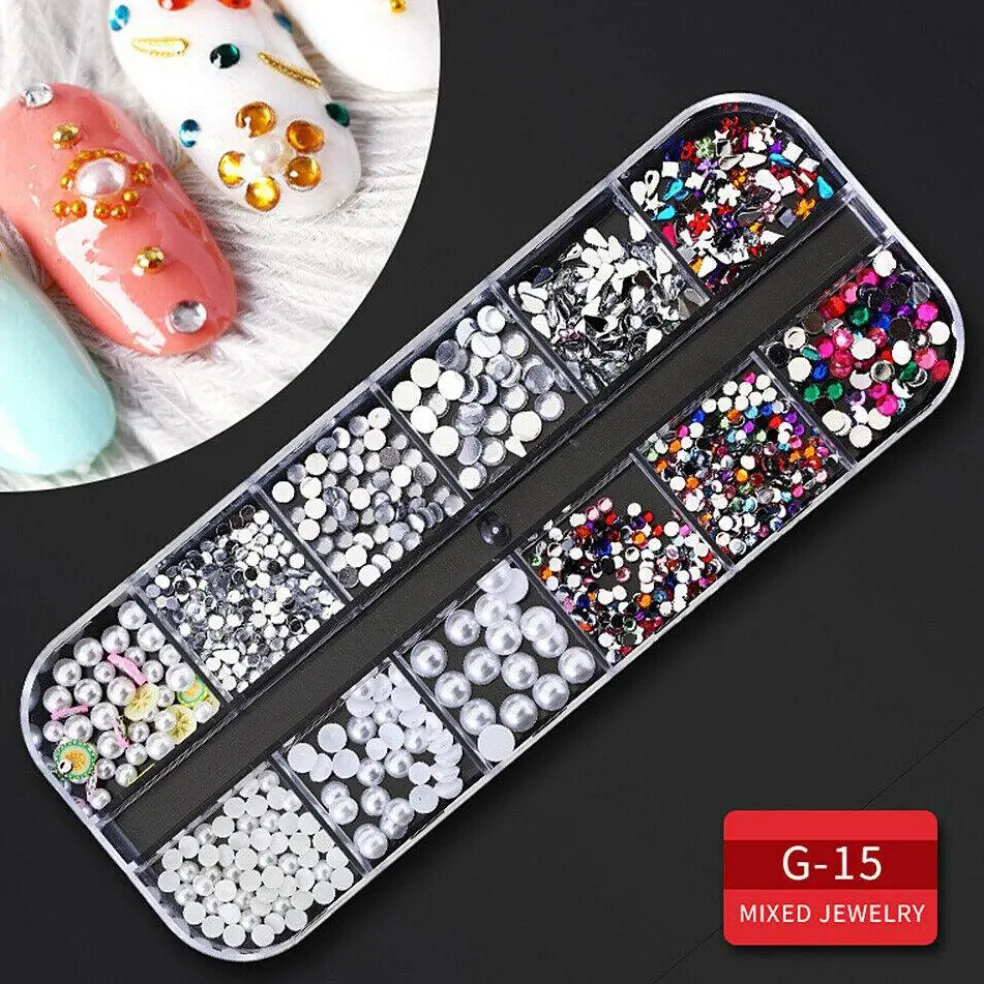 Kitcheniva Nail Glitter Flakes Sequins Rhinestones Pearl Nail Art Decorations