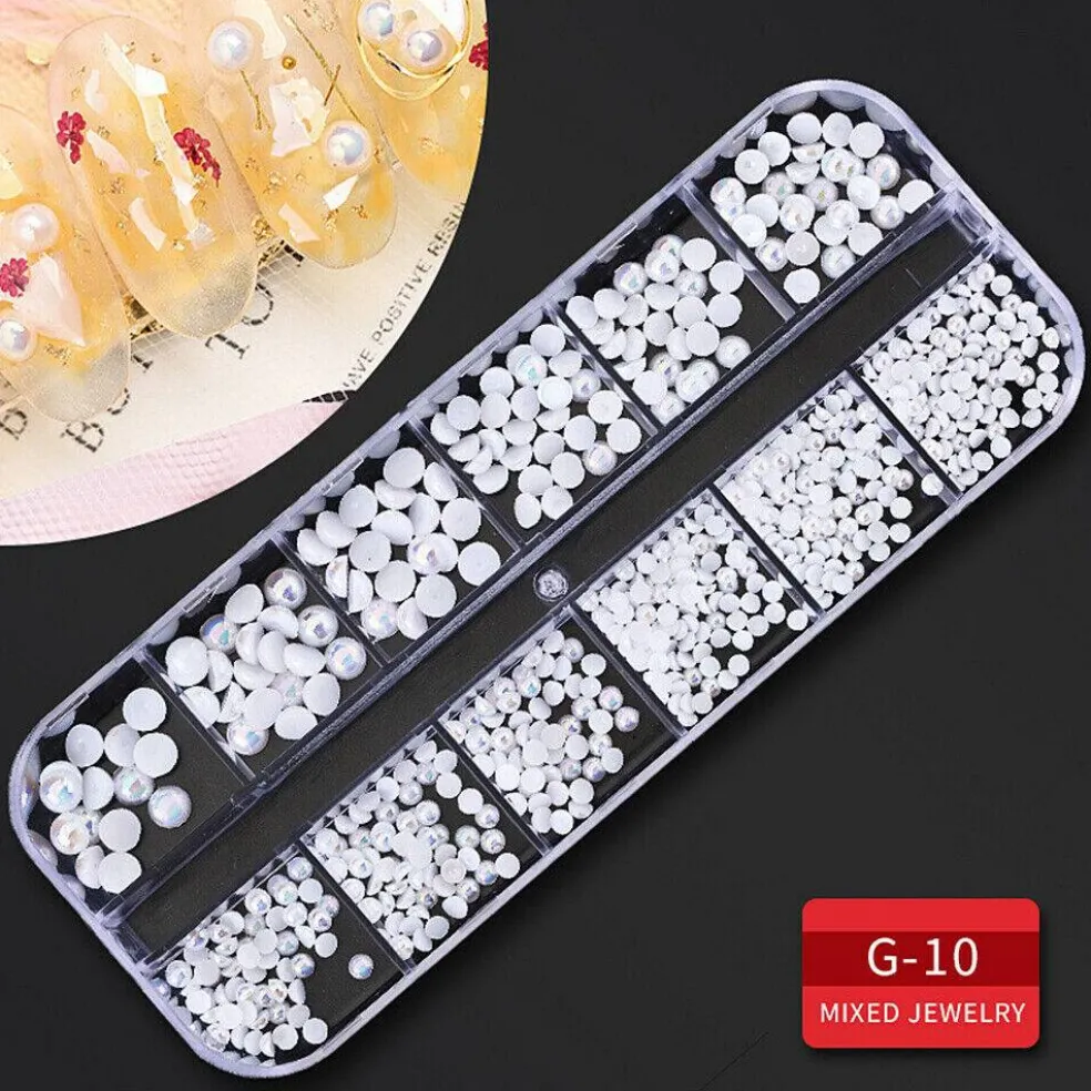 Kitcheniva Nail Glitter Flakes Sequins Rhinestones Pearl Nail Art Decorations