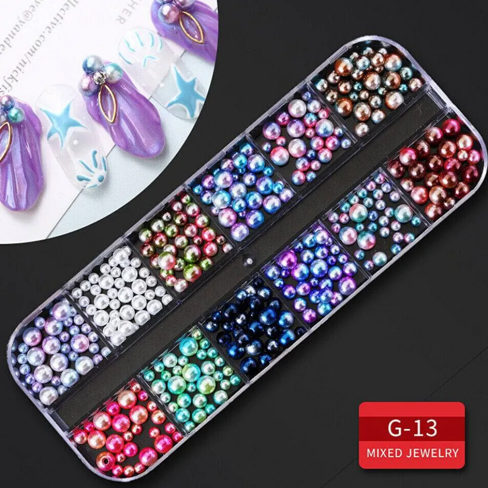 Kitcheniva Nail Glitter Flakes Sequins Rhinestones Pearl Nail Art Decorations