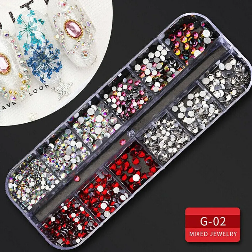 Kitcheniva Nail Glitter Flakes Sequins Rhinestones Pearl Nail Art Decorations