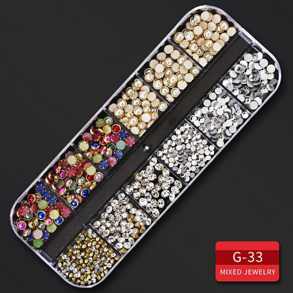 Kitcheniva Nail Glitter Flakes Sequins Rhinestones Pearl Nail Art Decorations
