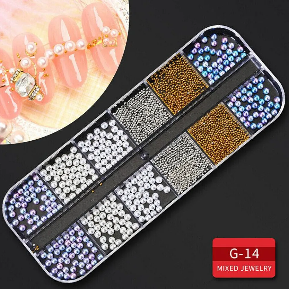 Kitcheniva Nail Glitter Flakes Sequins Rhinestones Pearl Nail Art Decorations