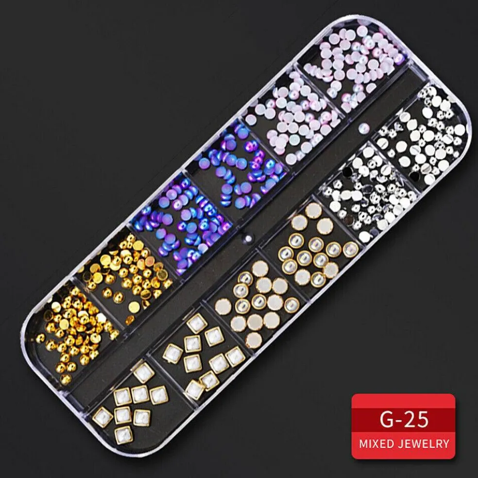 Kitcheniva Nail Glitter Flakes Sequins Rhinestones Pearl Nail Art Decorations