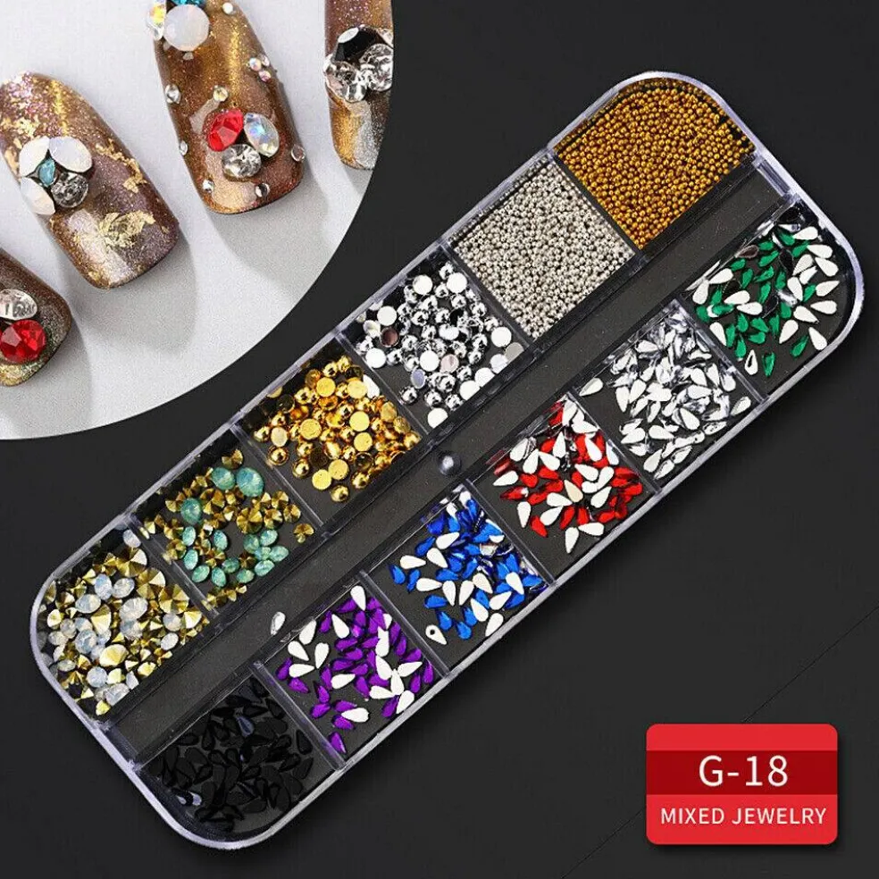 Kitcheniva Nail Glitter Flakes Sequins Rhinestones Pearl Nail Art Decorations