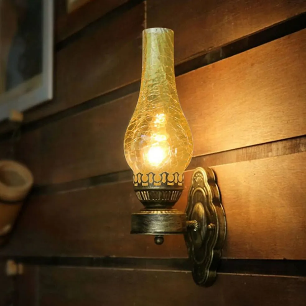 Kitcheniva Retro Wall Lamp Sconce Glass and Iron Light Fixture