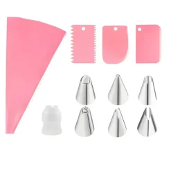 Kitcheniva Reusable Silicone Piping Bag with Accessories, 11 Pcs Set, Pink