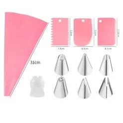 Kitcheniva Reusable Silicone Piping Bag with Accessories, 11 Pcs Set, Pink