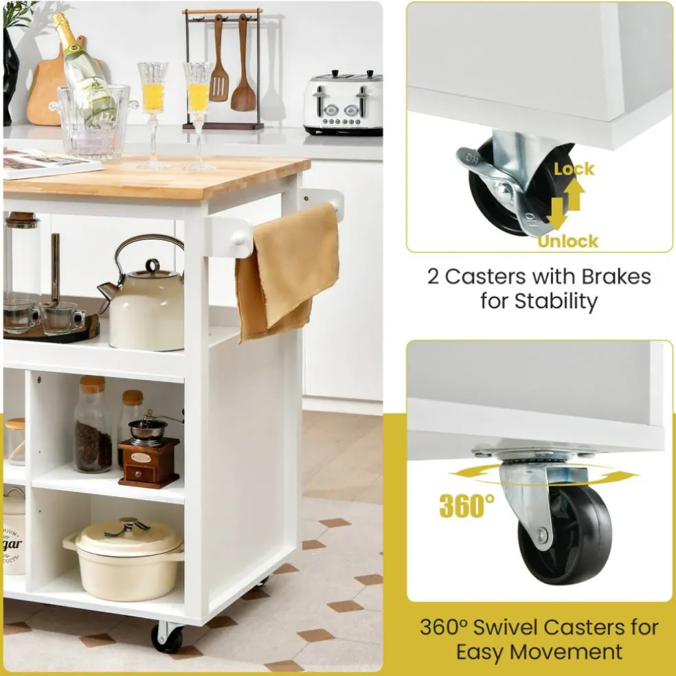 Kitchen Trolley Cart on Wheels with Open Shelves and Drawer