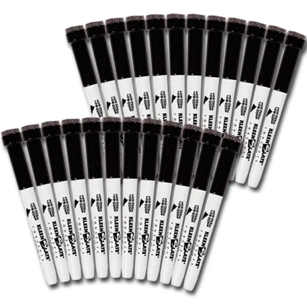 KleenSlate® Black Fine Point Dry Erase Markers with Erasers, Pack of 24