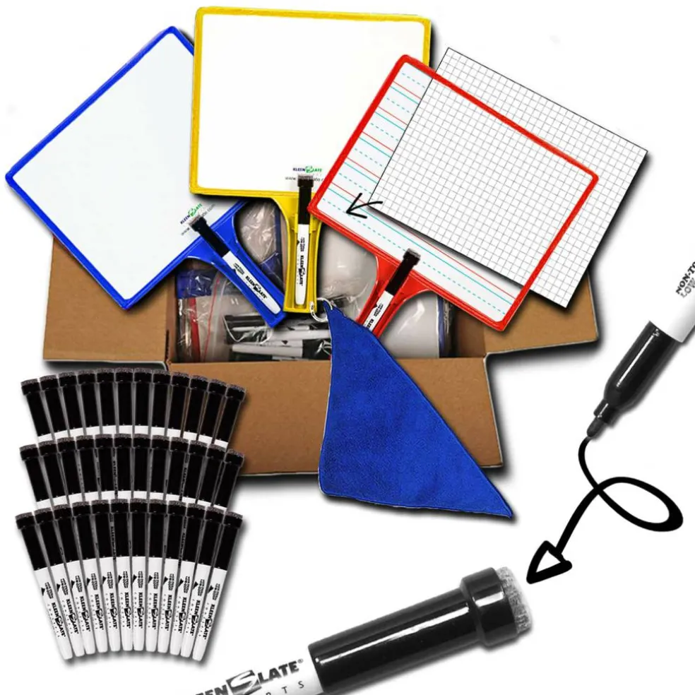 KleenSlate® Handheld Whiteboards with Clear Dry Erase Sleeves & Markers, 36 Sets