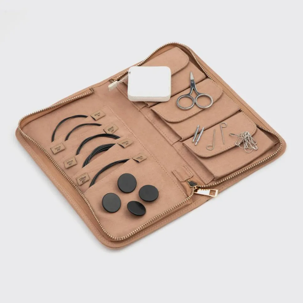 KnitPro Knitting Needle Cable Case- Beige or Black