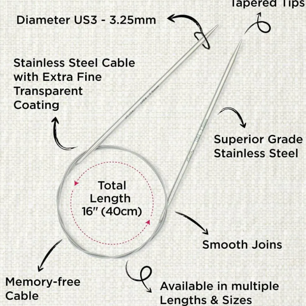 KnitPro Stelo Lace Fixed Circular Knitting Needles 16" (40cm) Size 0 - 15