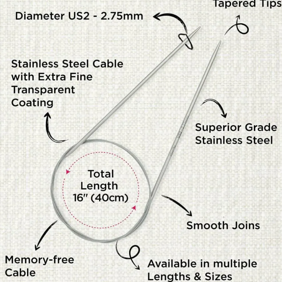 KnitPro Stelo Lace Fixed Circular Knitting Needles 16" (40cm) Size 0 - 15