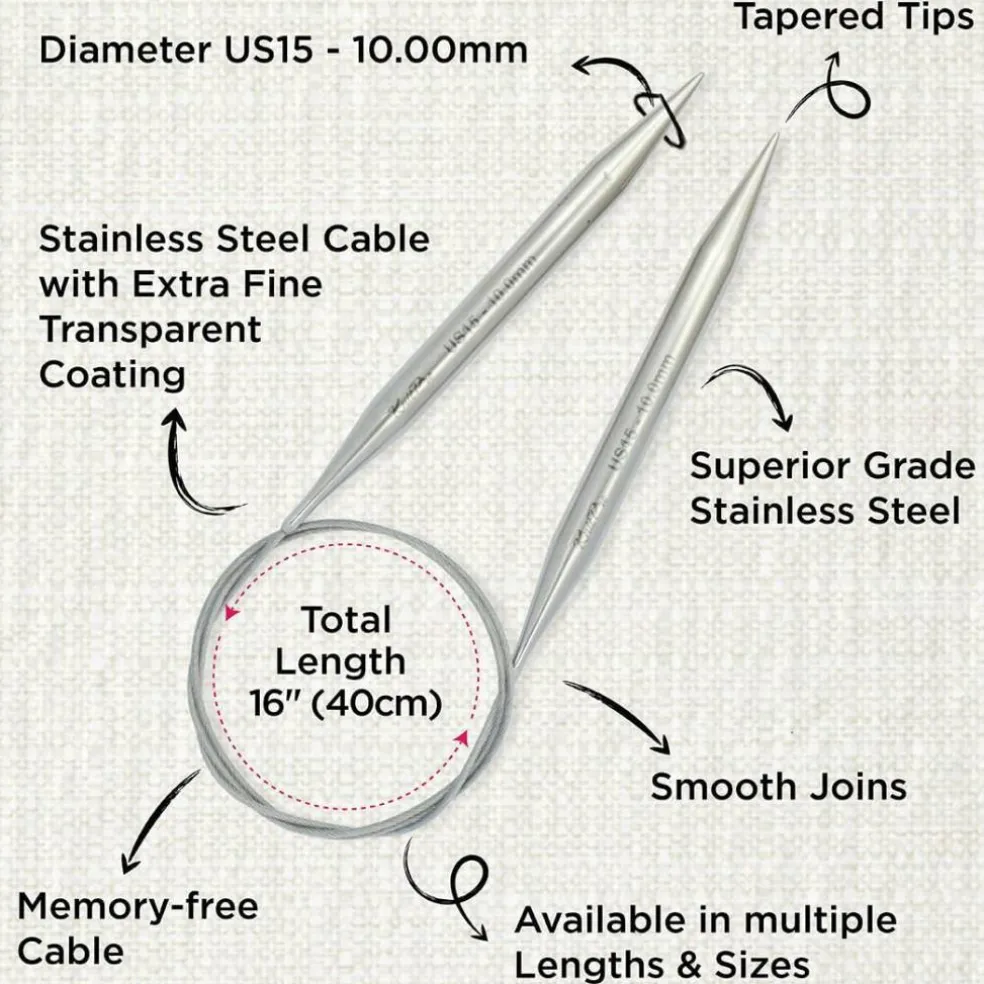 KnitPro Stelo Lace Fixed Circular Knitting Needles 16" (40cm) Size 0 - 15