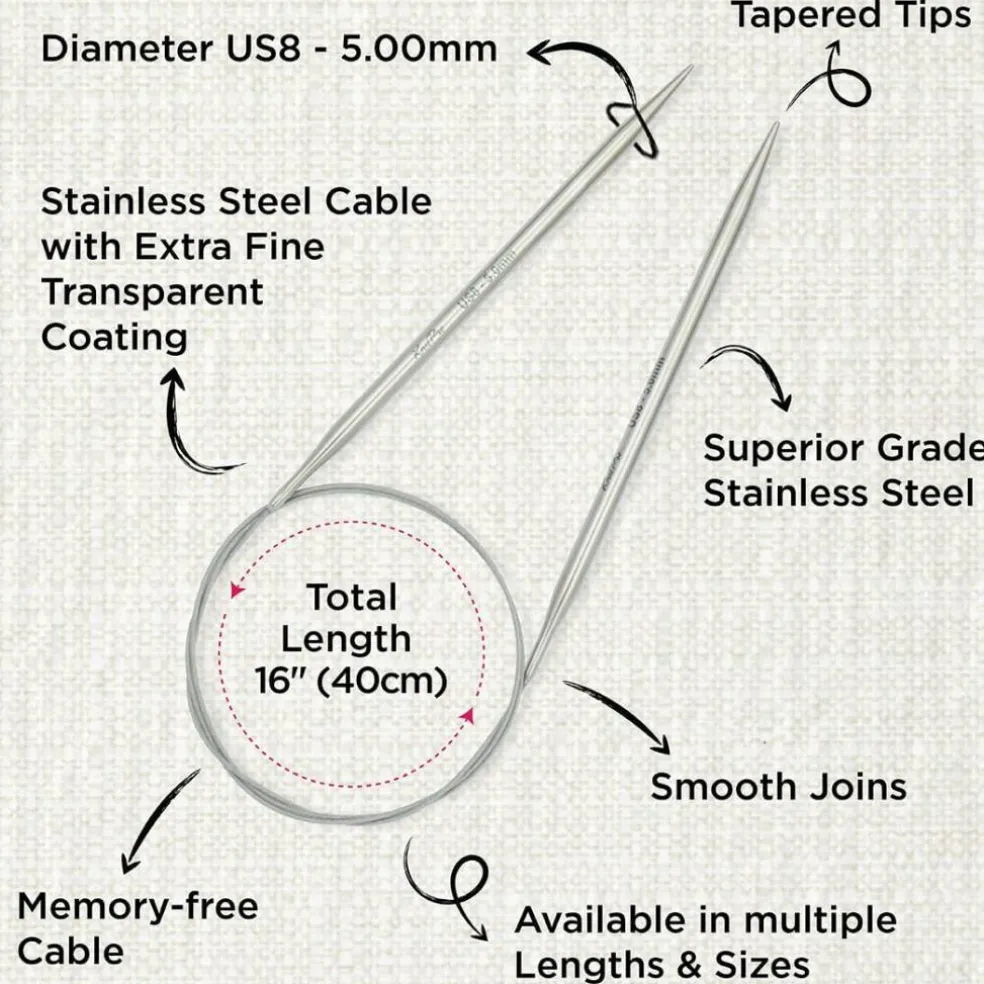KnitPro Stelo Lace Fixed Circular Knitting Needles 16" (40cm) Size 0 - 15