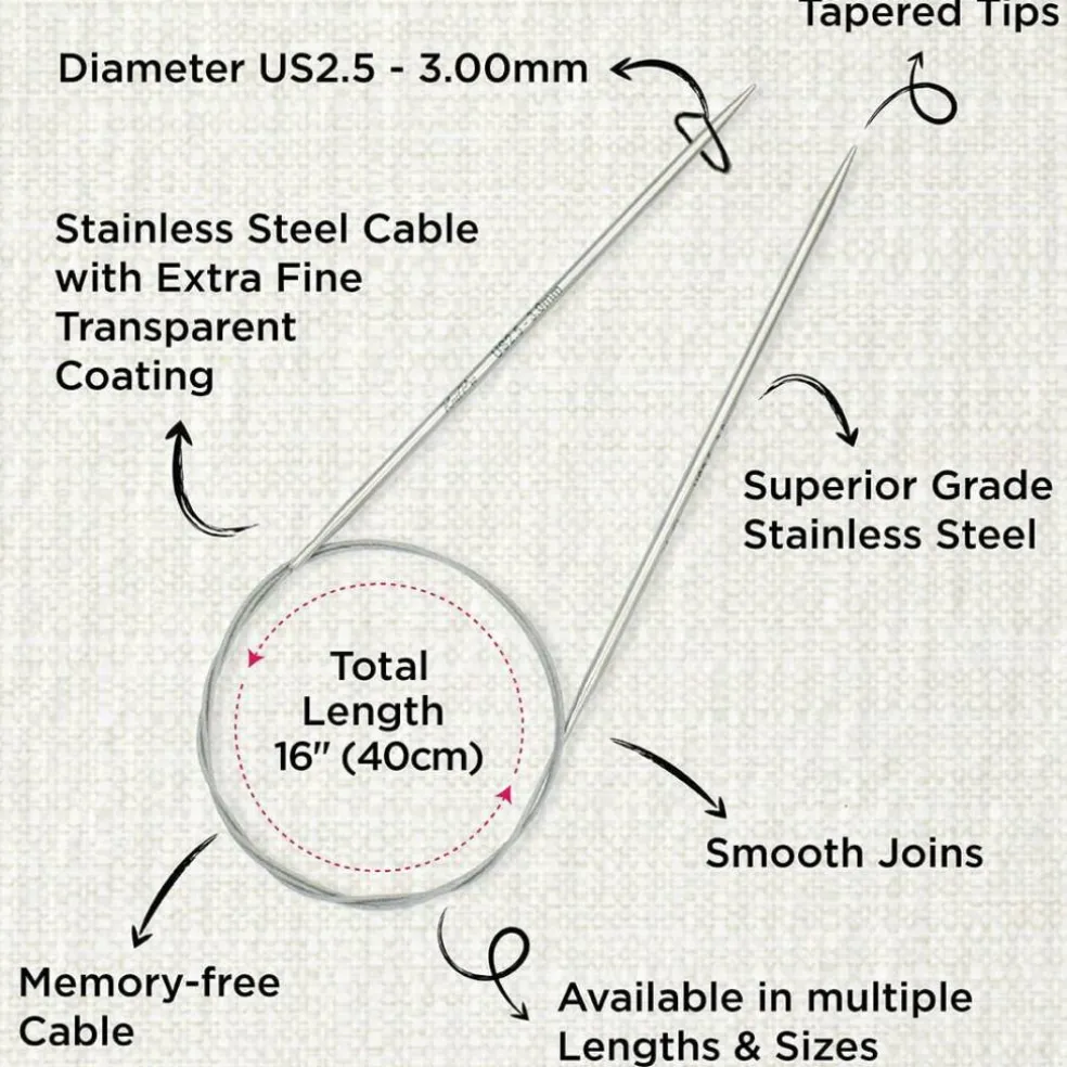 KnitPro Stelo Lace Fixed Circular Knitting Needles 16" (40cm) Size 0 - 15