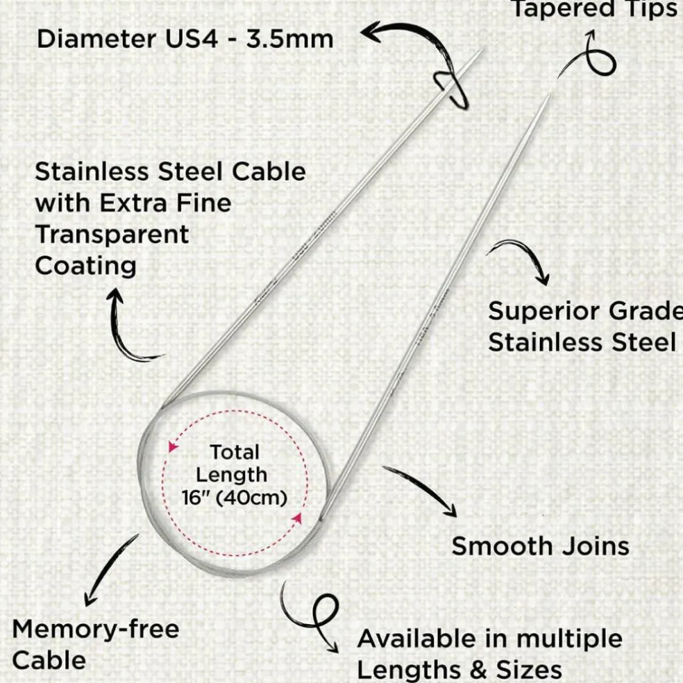 KnitPro Stelo Lace Fixed Circular Knitting Needles 16" (40cm) Size 0 - 15