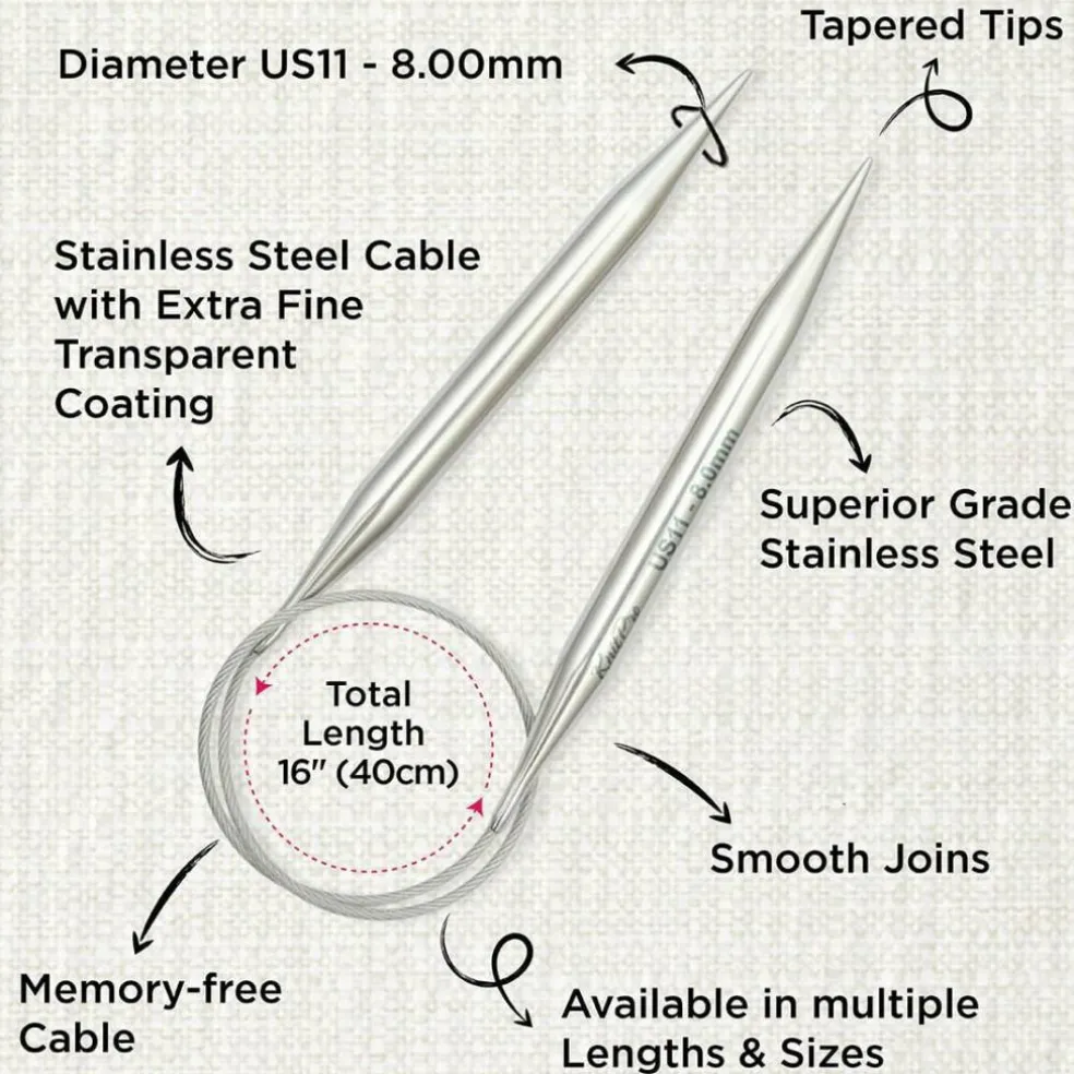 KnitPro Stelo Lace Fixed Circular Knitting Needles 16" (40cm) Size 0 - 15