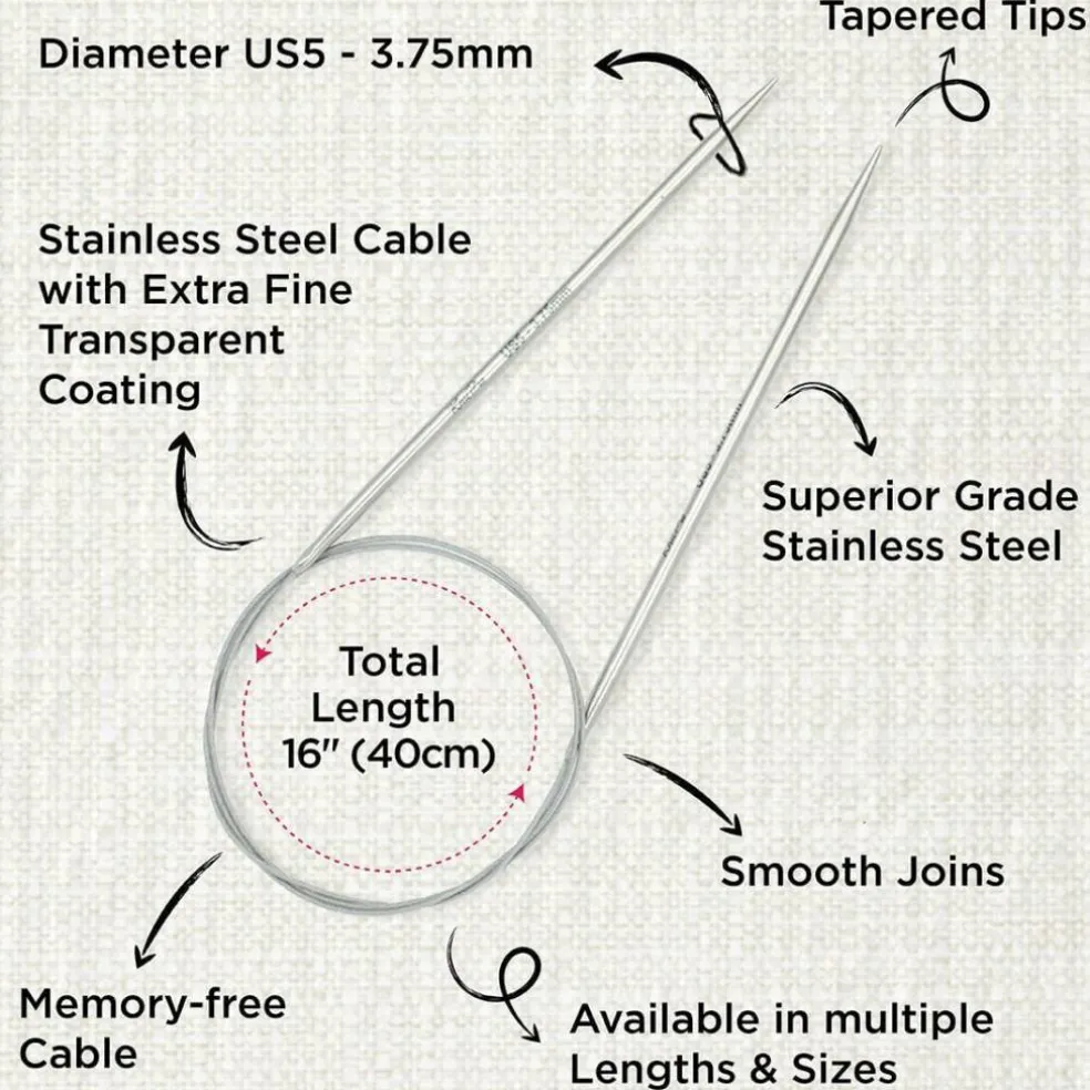 KnitPro Stelo Lace Fixed Circular Knitting Needles 16" (40cm) Size 0 - 15