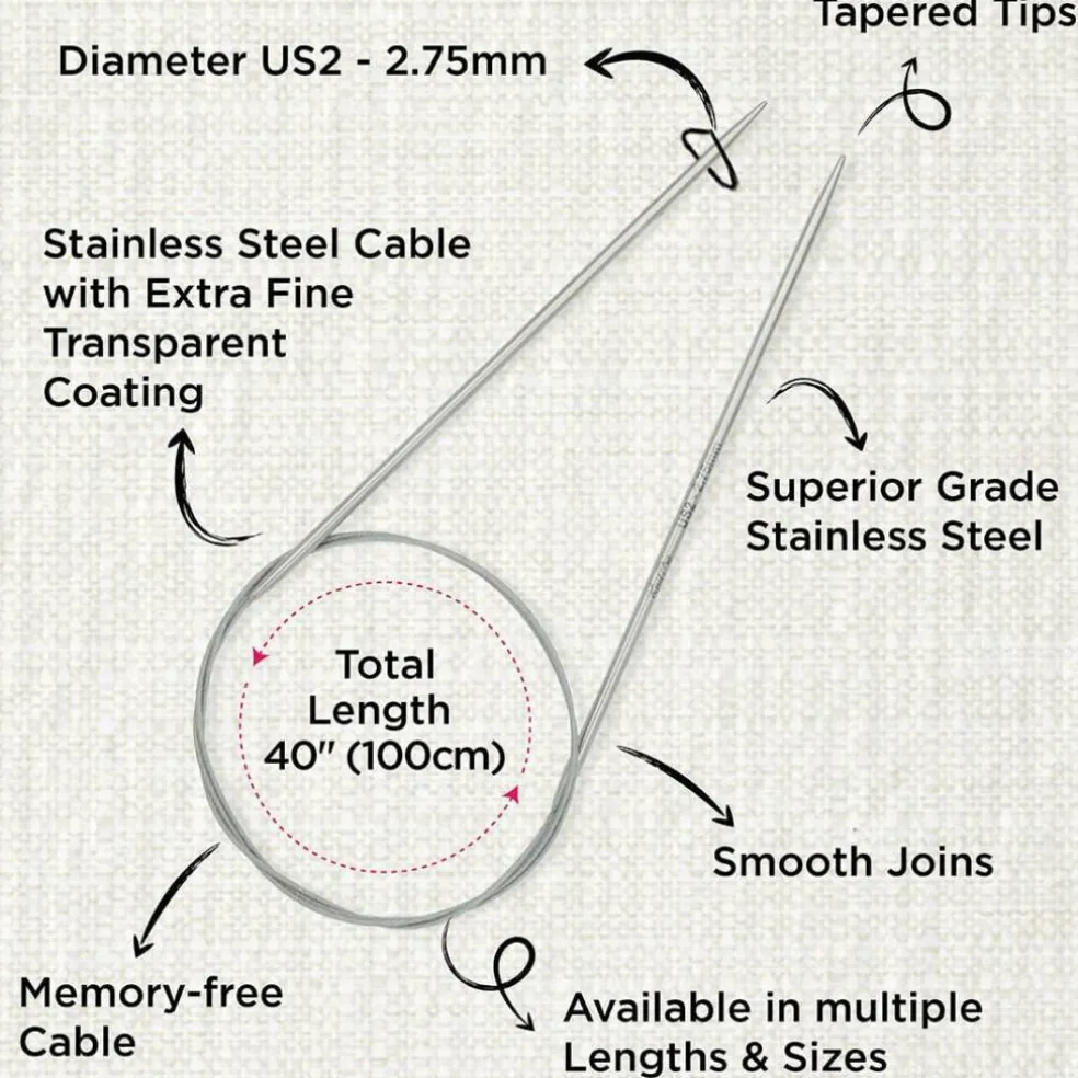 KnitPro Stelo Lace Fixed Circular Knitting Needles 40" Size 0 - 17