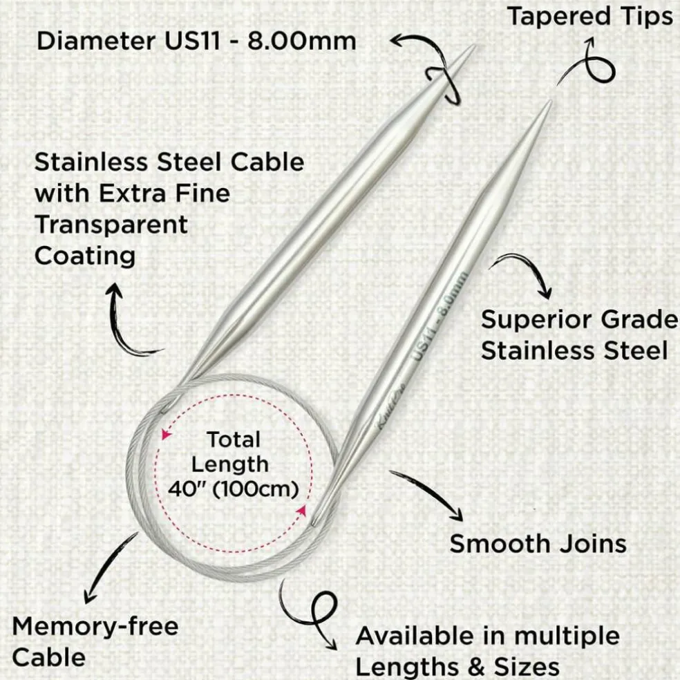 KnitPro Stelo Lace Fixed Circular Knitting Needles 40" Size 0 - 17