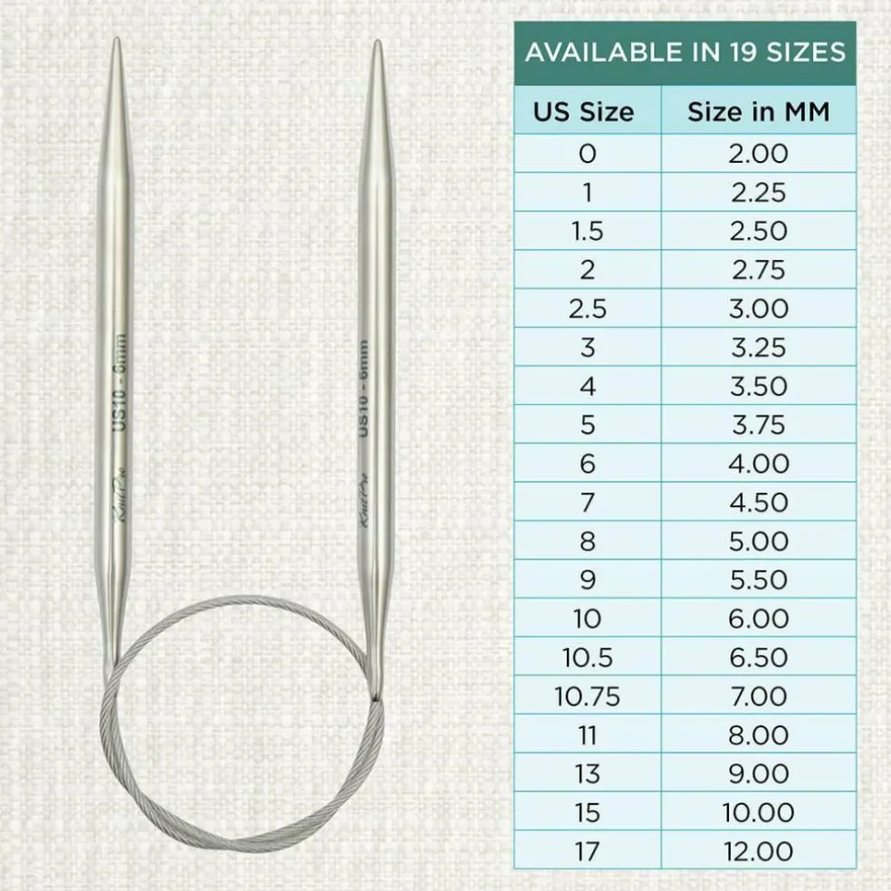 KnitPro Stelo Lace Fixed Circular Knitting Needles 40" Size 0 - 17