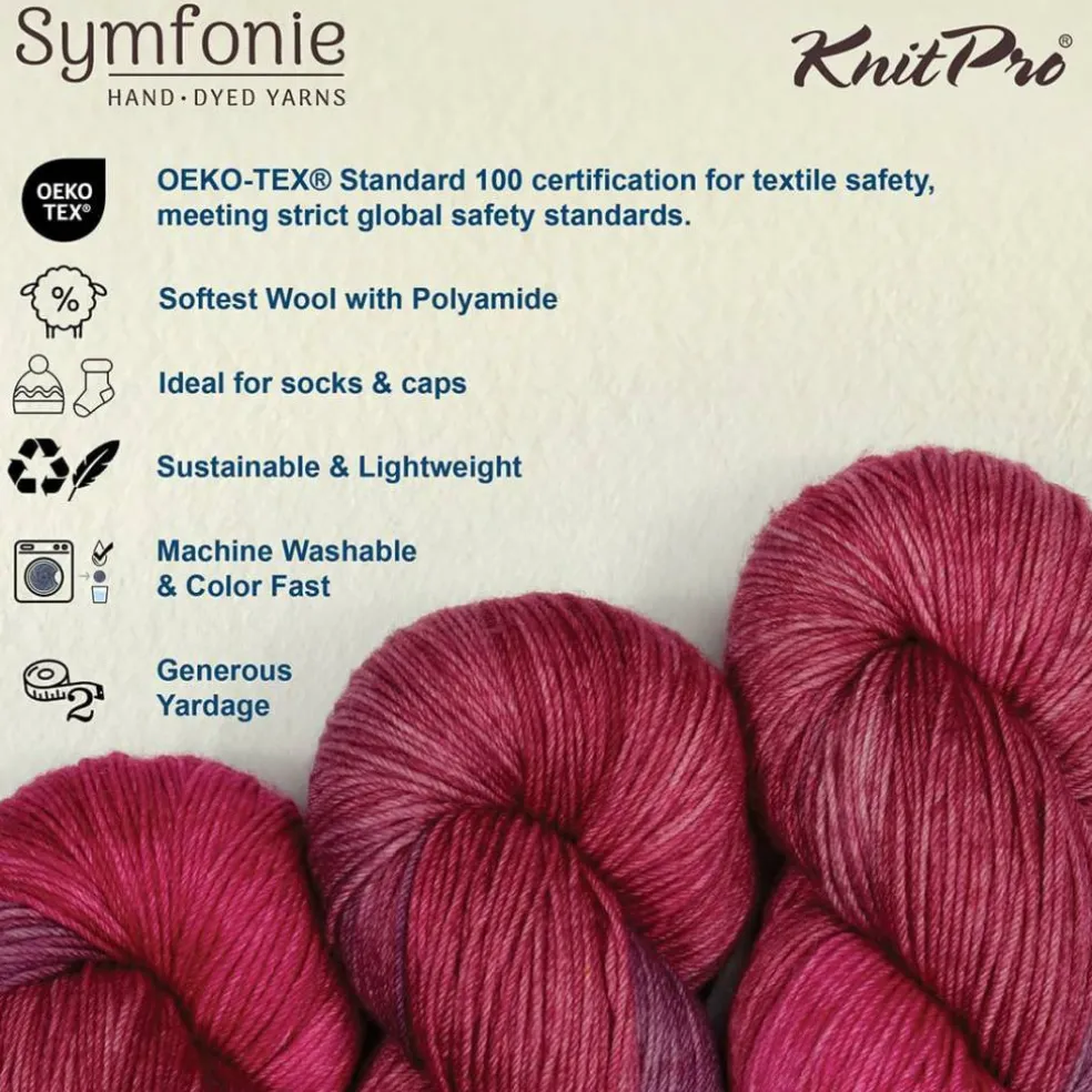 KnitPro Symfonie Premium Hand-Dyed Merino Wool & Polyamide Sock Yarns|Terra Variegated Colors, Include New Colors