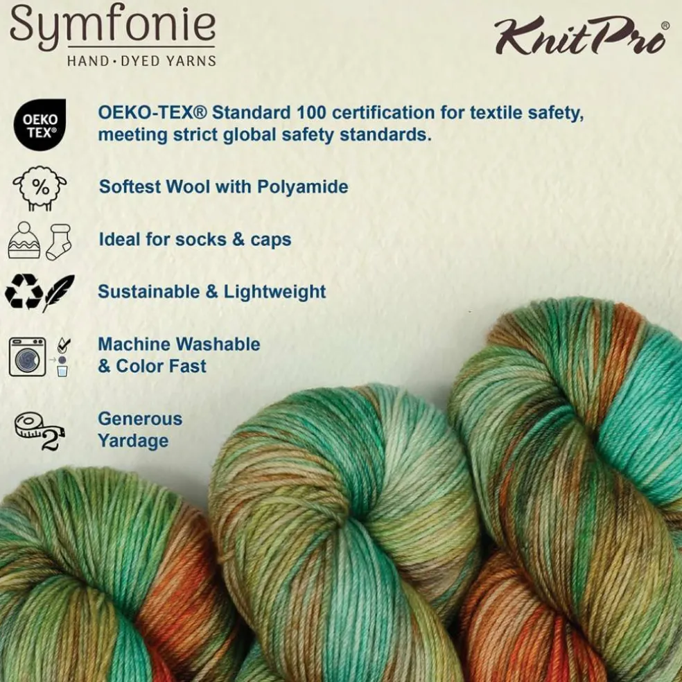 KnitPro Symfonie Premium Hand-Dyed Merino Wool & Polyamide Sock Yarns|Terra Variegated Colors, Include New Colors