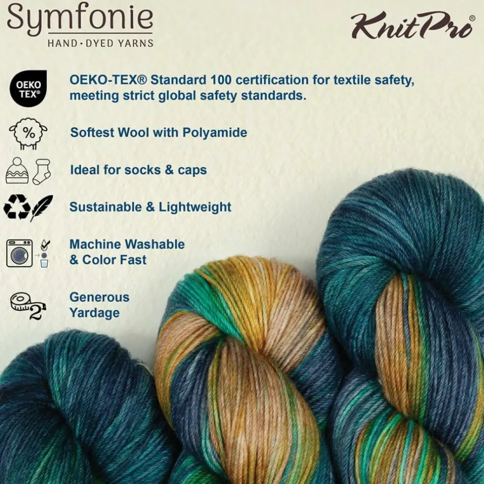 KnitPro Symfonie Premium Hand-Dyed Merino Wool & Polyamide Sock Yarns|Terra Variegated Colors, Include New Colors