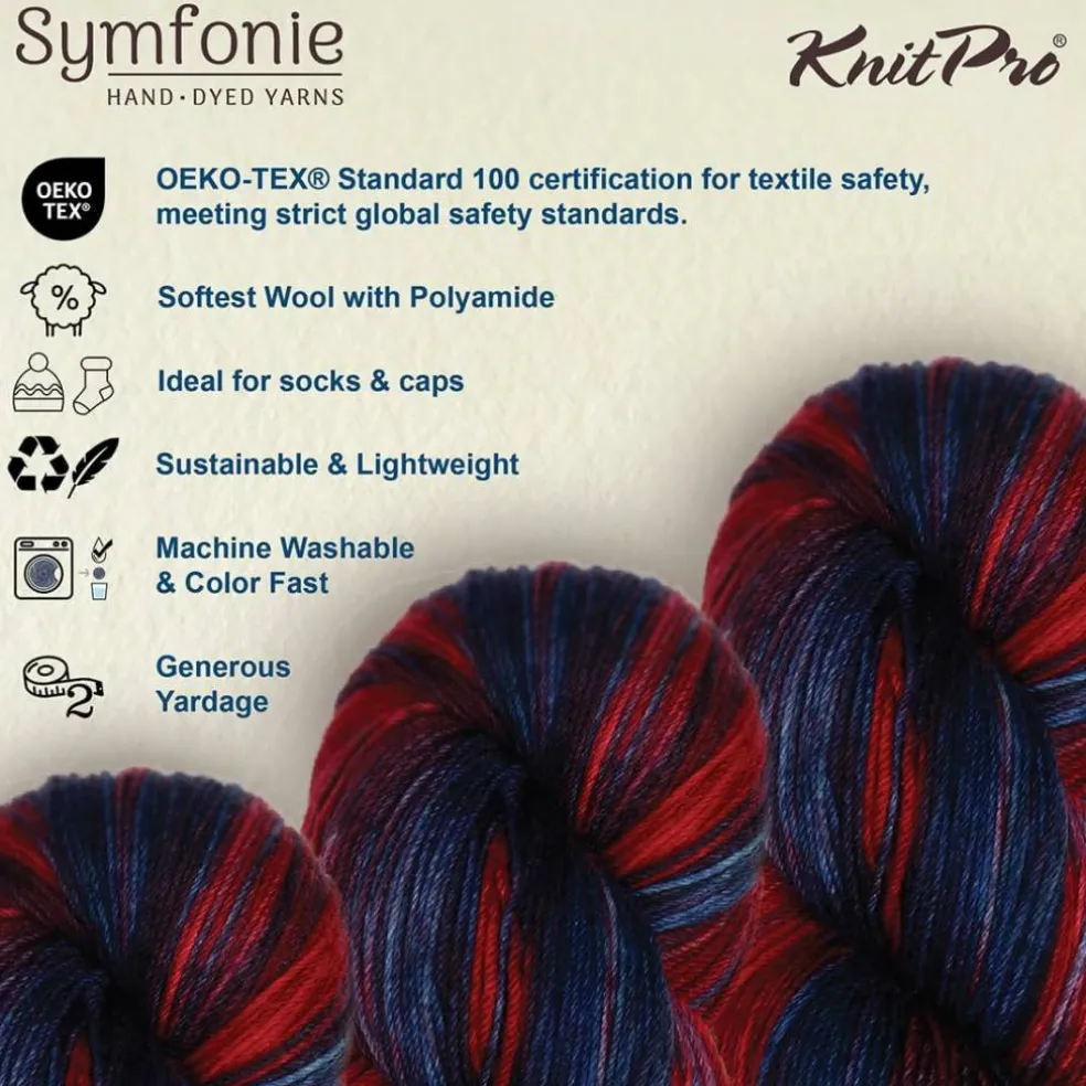 KnitPro Symfonie Premium Hand-Dyed Merino Wool & Polyamide Sock Yarns|Terra Variegated Colors, Include New Colors