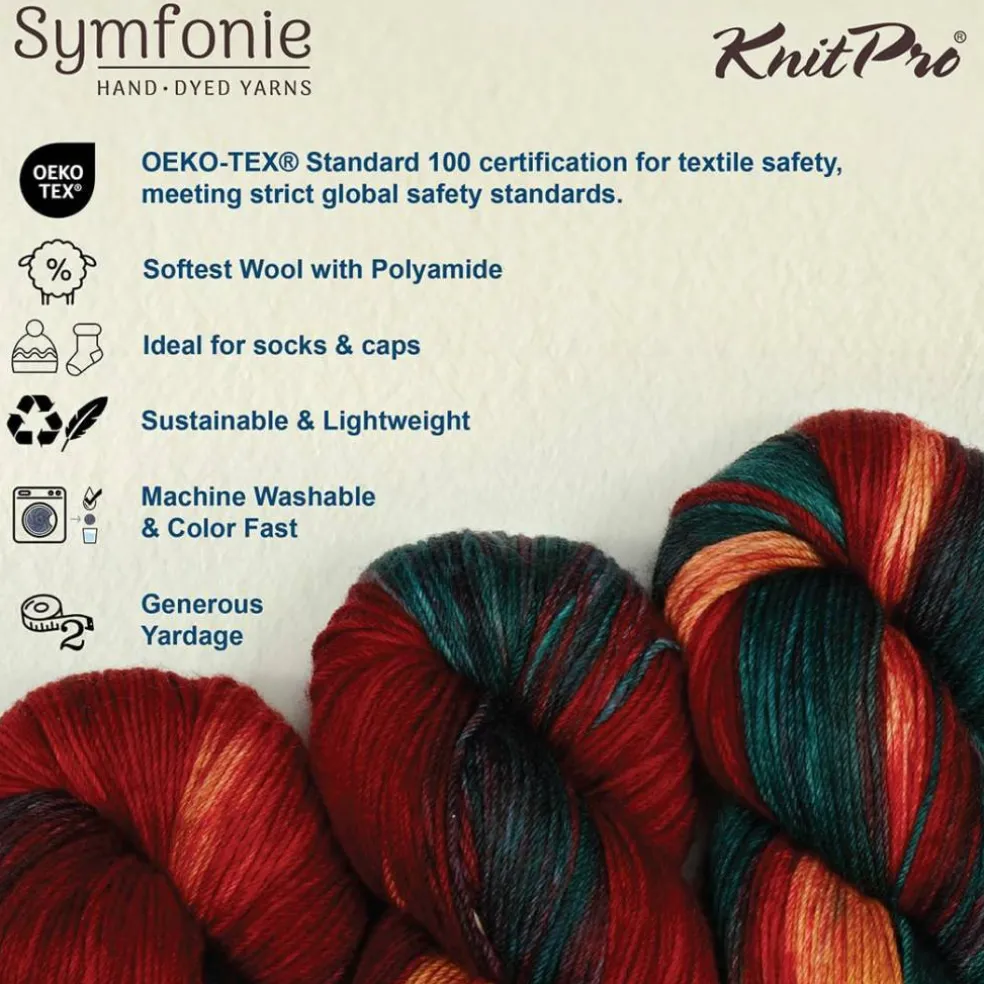 KnitPro Symfonie Premium Hand-Dyed Merino Wool & Polyamide Sock Yarns|Terra Variegated Colors, Include New Colors